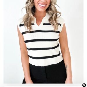 Double Zero Striped Collared Top